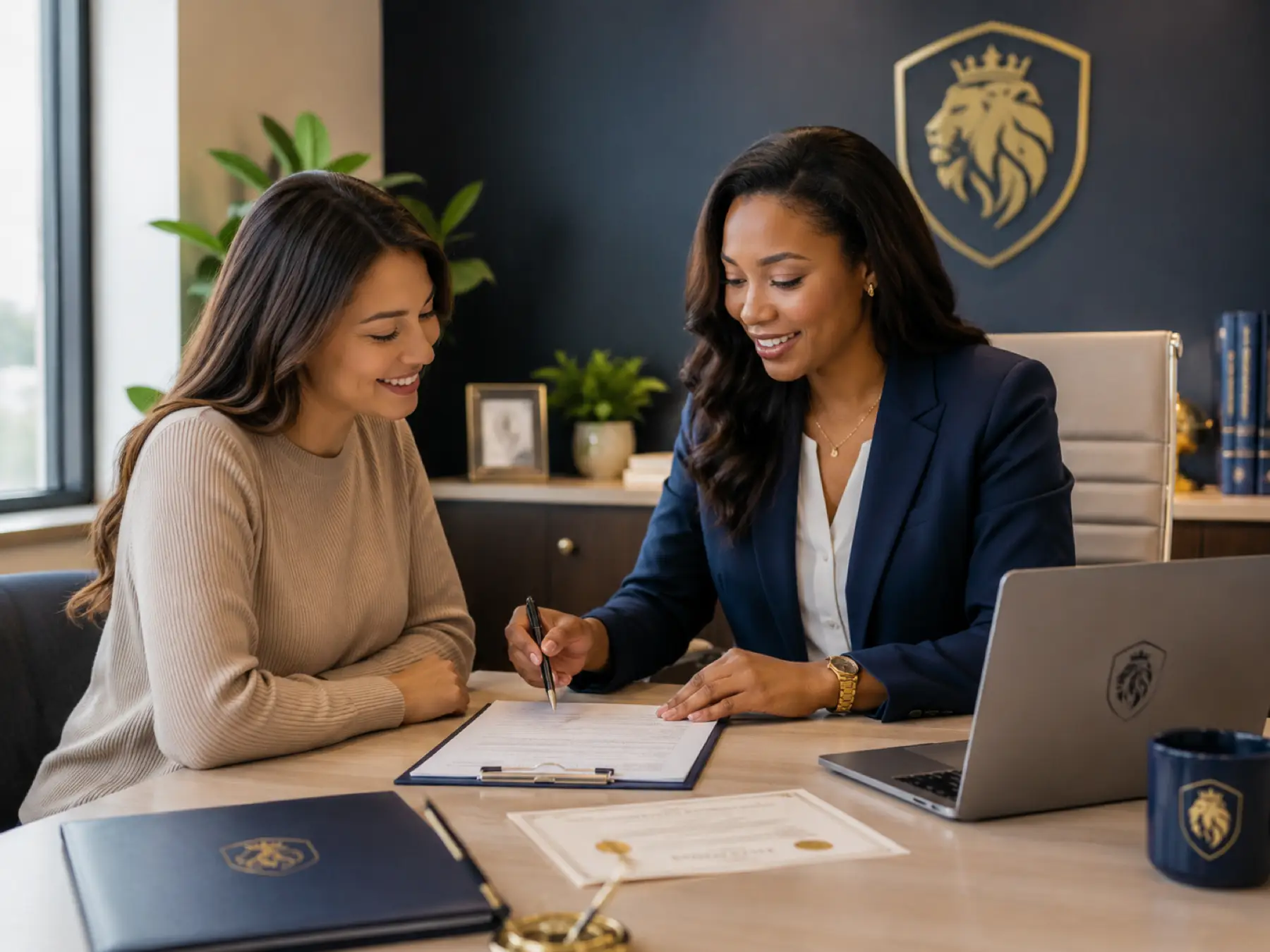 Noble business formation signing meeting with a client