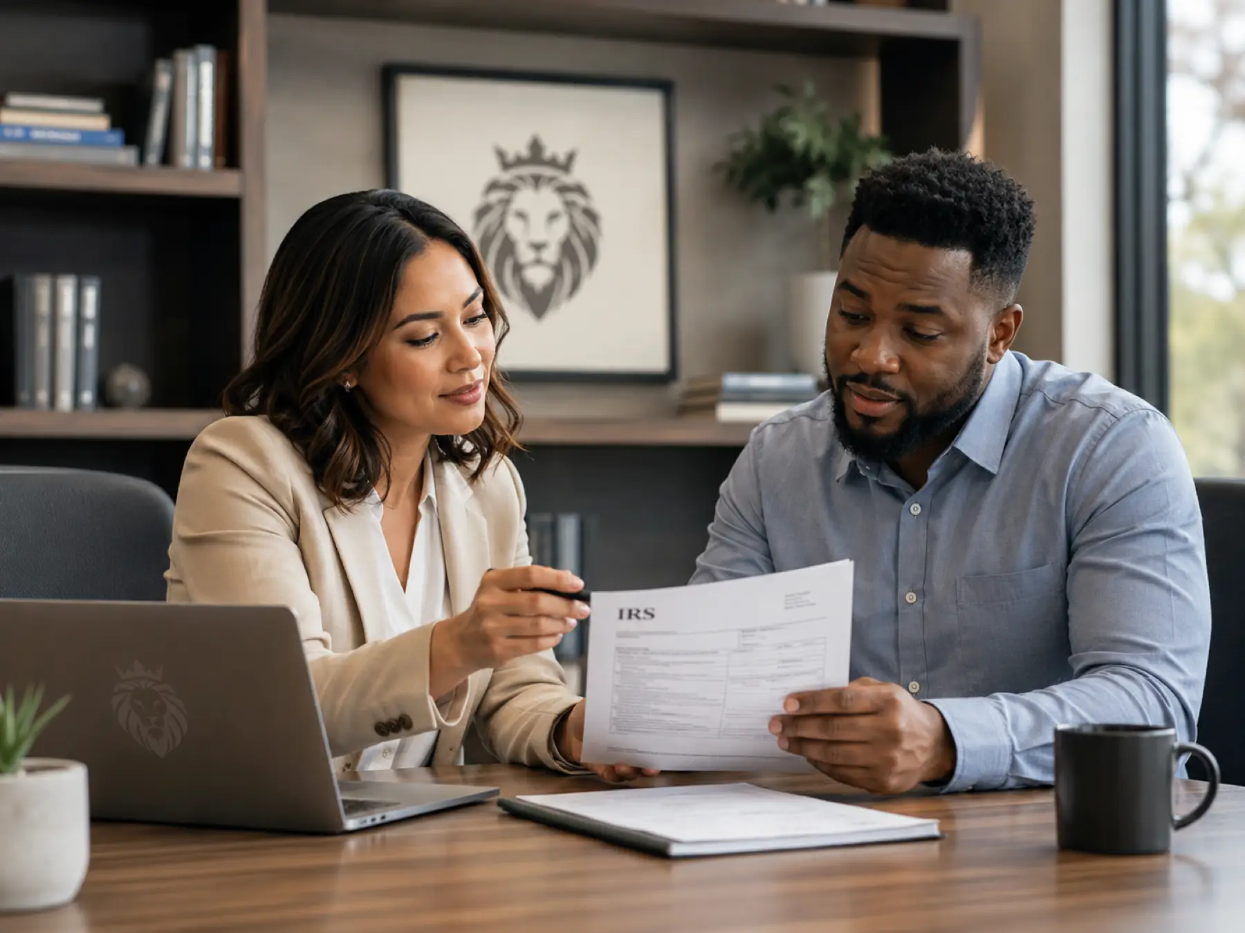 Noble advisor reviewing an IRS notice with a client